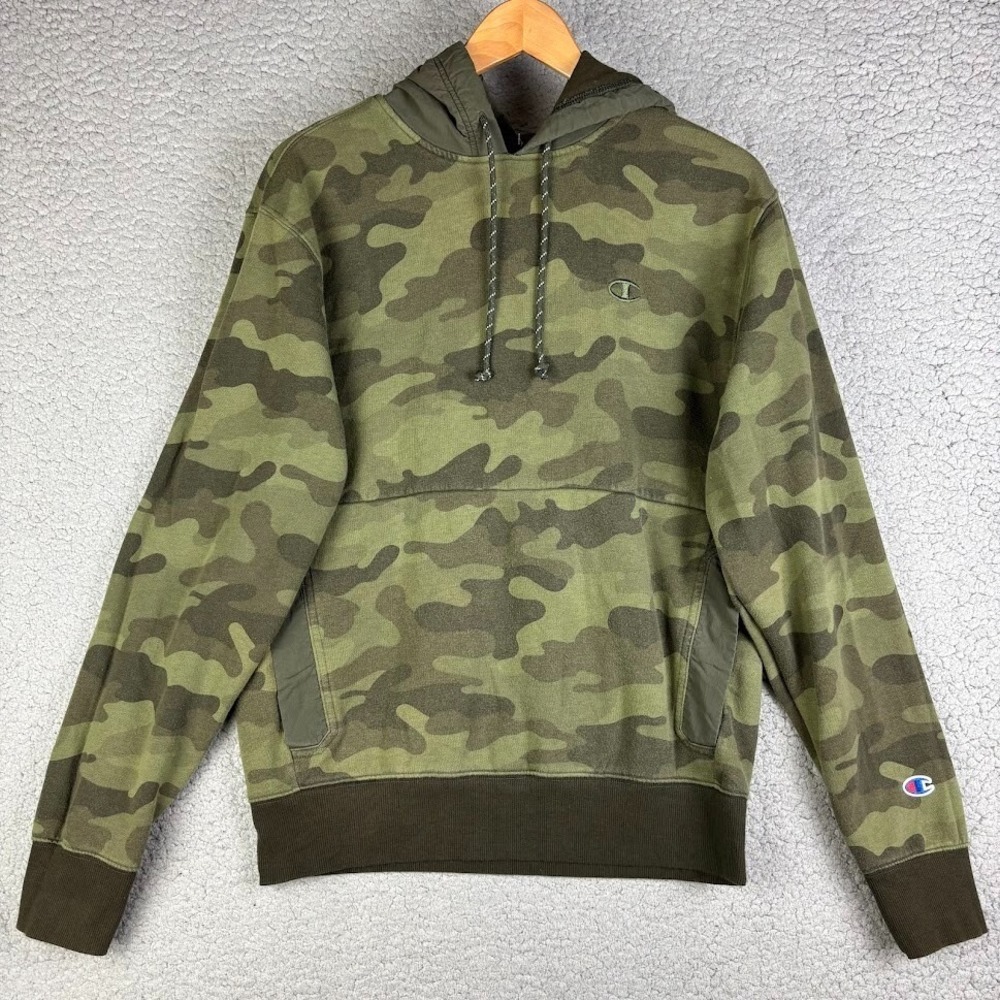Champion Hoodie Green Camo Sweatshirt Hooded Pullover Sweater Miltary Gorpcore‎